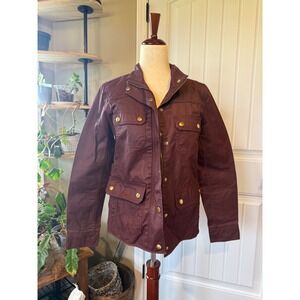 J. Crew Burgundy Cotton Utility Jacket Size Small Women's Snap Button Zip Front